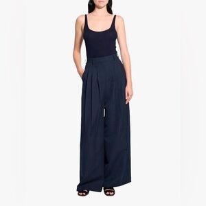 NWT Theory Triple Pleat Wool Rich Trousers, Navy 0 Wide Leg